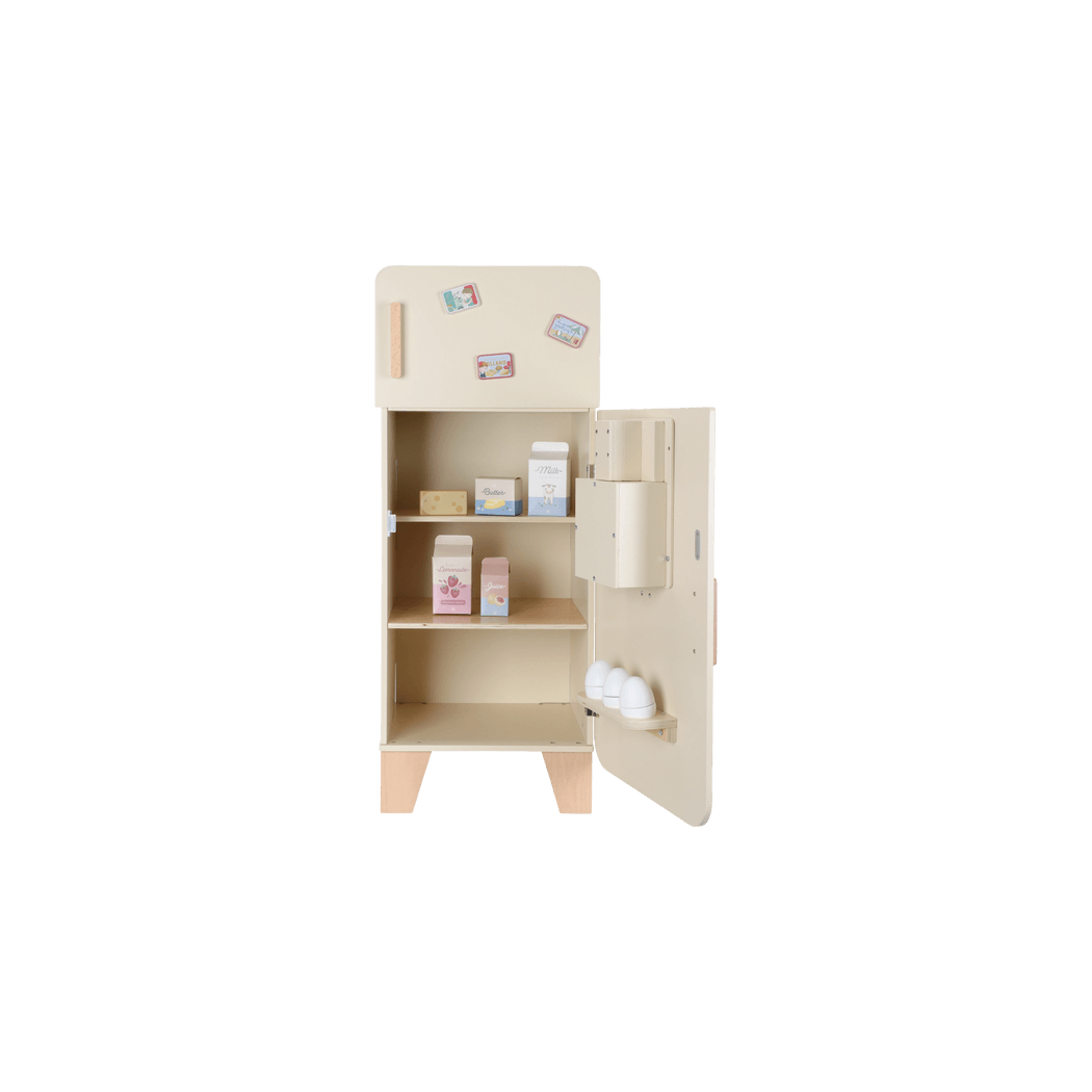 Lodówka z Kostkarką - Duża Zabawka Drewniana - Odgrywanie Ról - Produkty Spożywcze - Little Dutch