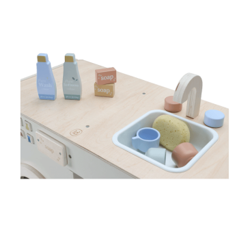 Pralka i Zlew - Duża Zabawka Drewniana - Odgrywanie Ról - Naczynia i Detergenty - Little Dutch