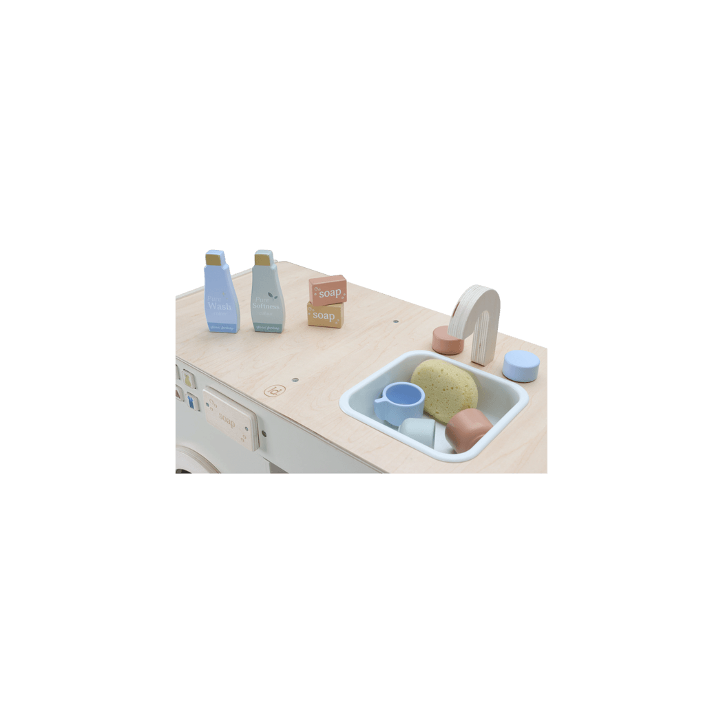 Pralka i Zlew - Duża Zabawka Drewniana - Odgrywanie Ról - Naczynia i Detergenty - Little Dutch