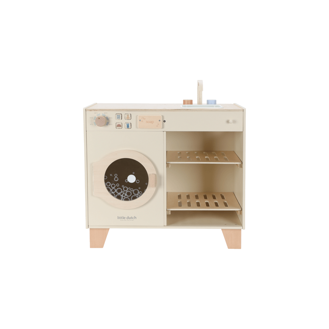 Pralka i Zlew - Duża Zabawka Drewniana - Odgrywanie Ról - Naczynia i Detergenty - Little Dutch