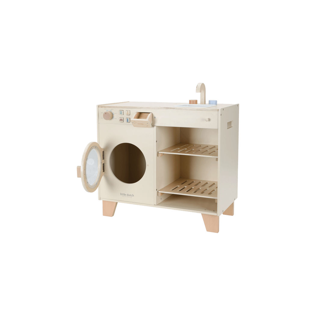 Pralka i Zlew - Duża Zabawka Drewniana - Odgrywanie Ról - Naczynia i Detergenty - Little Dutch