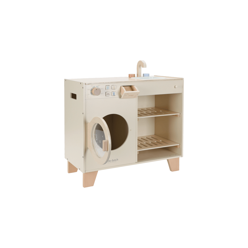 Pralka i Zlew - Duża Zabawka Drewniana - Odgrywanie Ról - Naczynia i Detergenty - Little Dutch