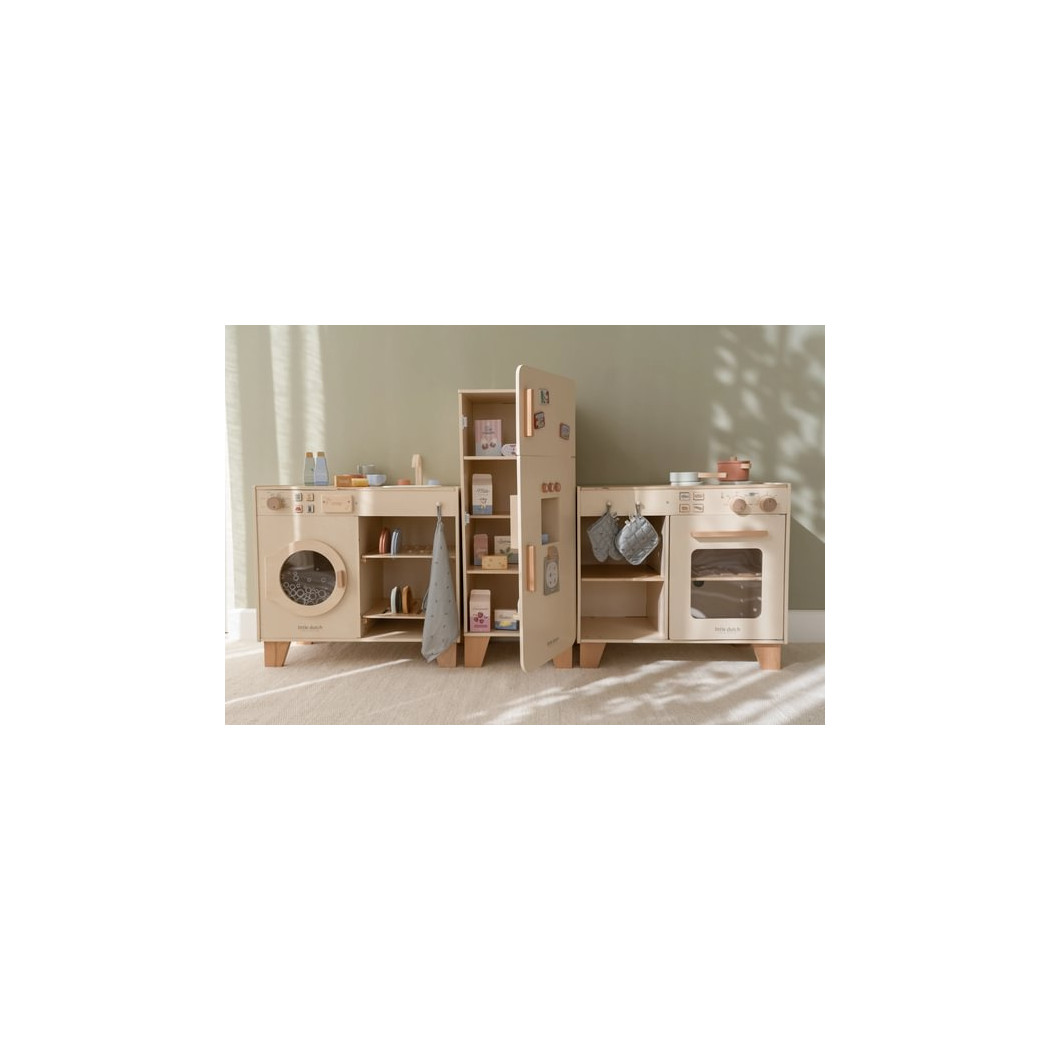 Pralka i Zlew - Duża Zabawka Drewniana - Odgrywanie Ról - Naczynia i Detergenty - Little Dutch