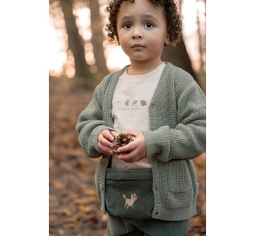 Balsam Green - Lisek - Zielona Saszetka Sztruksowa z Haftem dla Dzieci - Nerka - Little Dutch