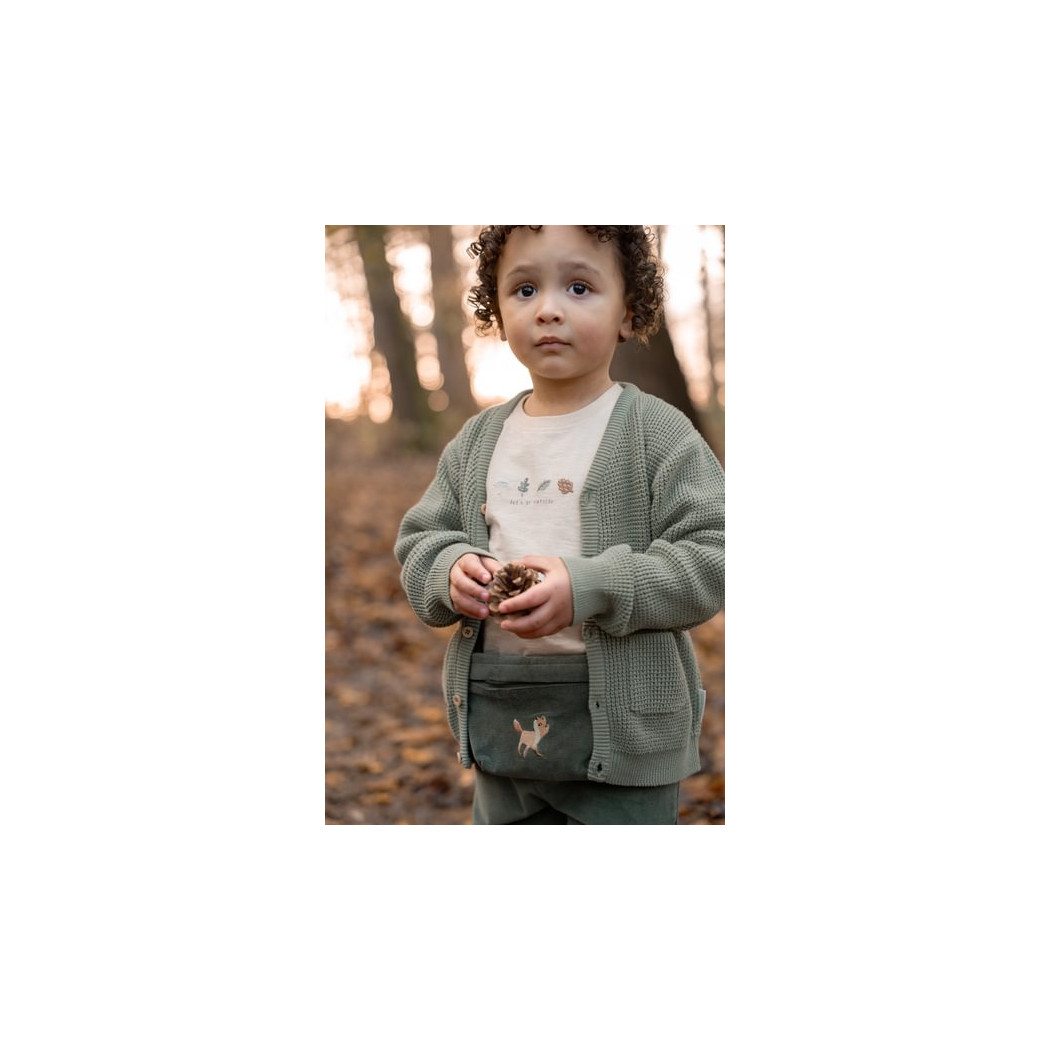 Balsam Green - Lisek - Zielona Saszetka Sztruksowa z Haftem dla Dzieci - Nerka - Little Dutch