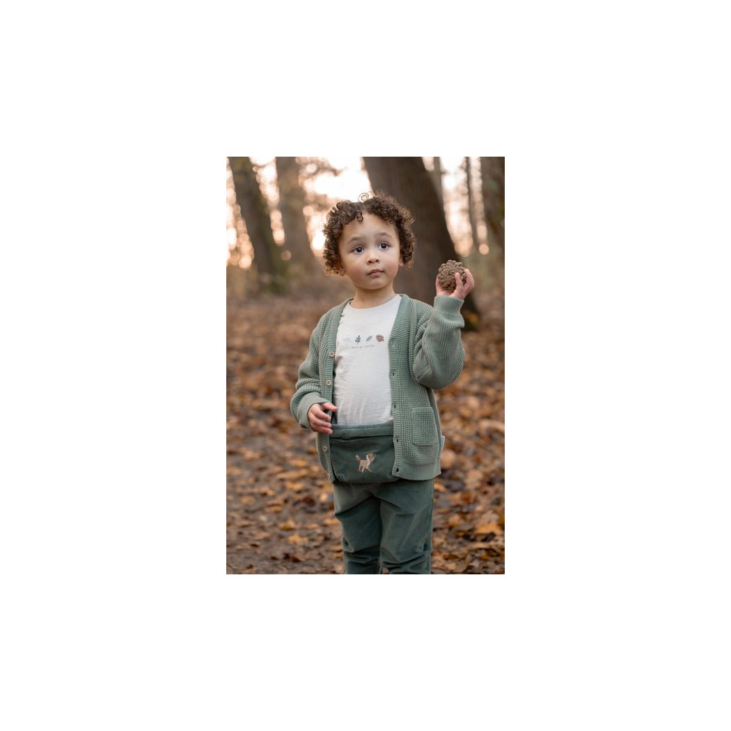 Balsam Green - Lisek - Zielona Saszetka Sztruksowa z Haftem dla Dzieci - Nerka - Little Dutch