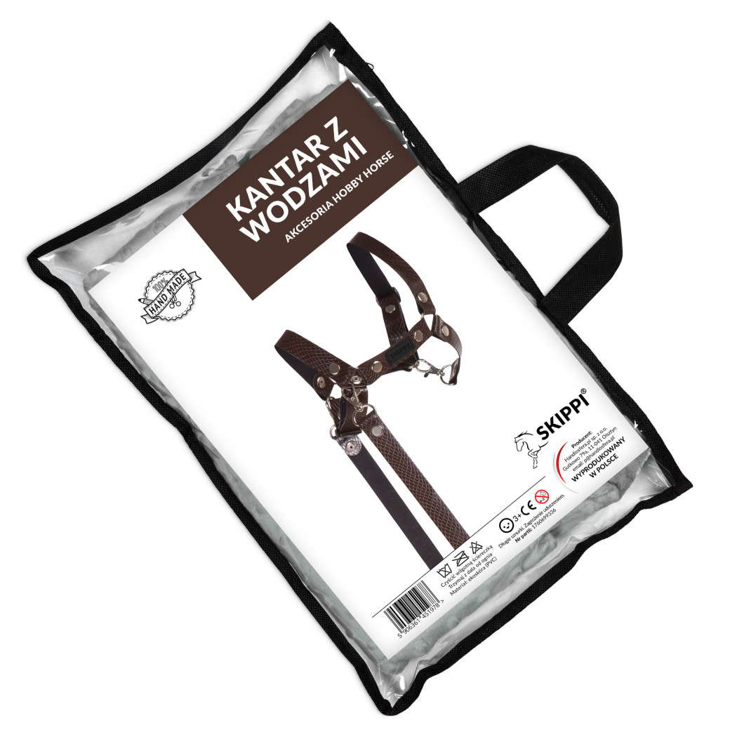 PROMOCJA Brązowy z Ekoskóry - Kantar/Wodze dla Hobby Horse / Konika na Kiju na Patyku - Skippi