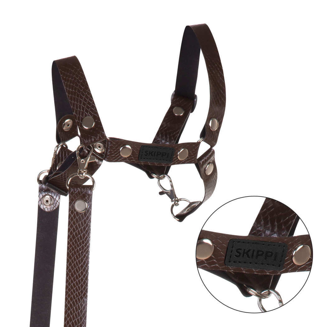 Brązowy z Ekoskóry - Kantar/Wodze dla Hobby Horse / Konika na Kiju na Patyku - Skippi