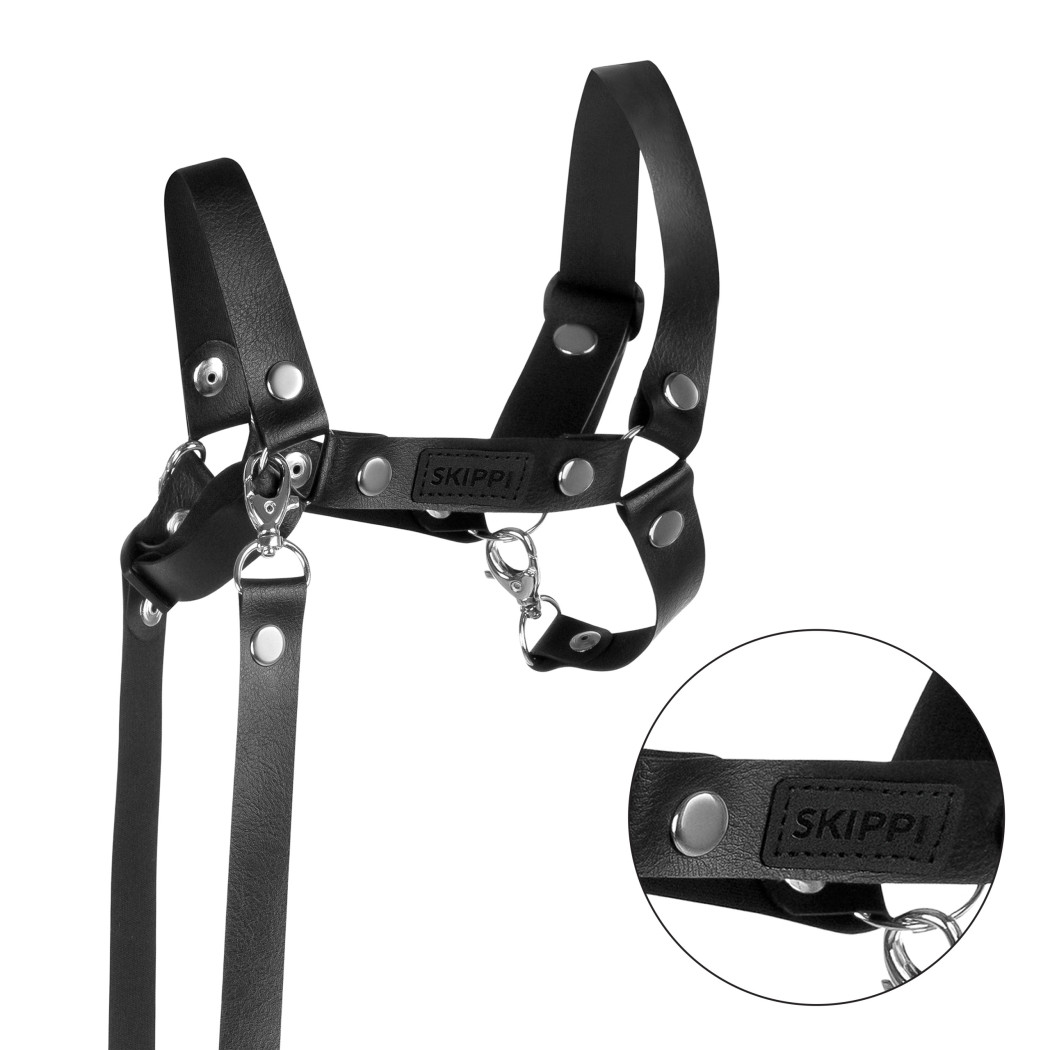 Czarny z Ekoskóry - Kantar/Wodze dla Hobby Horse / Konika na Kiju na Patyku - Skippi