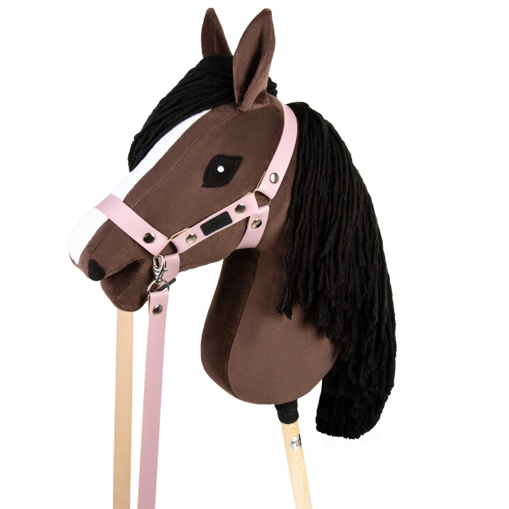 Różowy z Ekoskóry - Kantar/Wodze dla Hobby Horse / Konika na Kiju na Patyku - Skippi