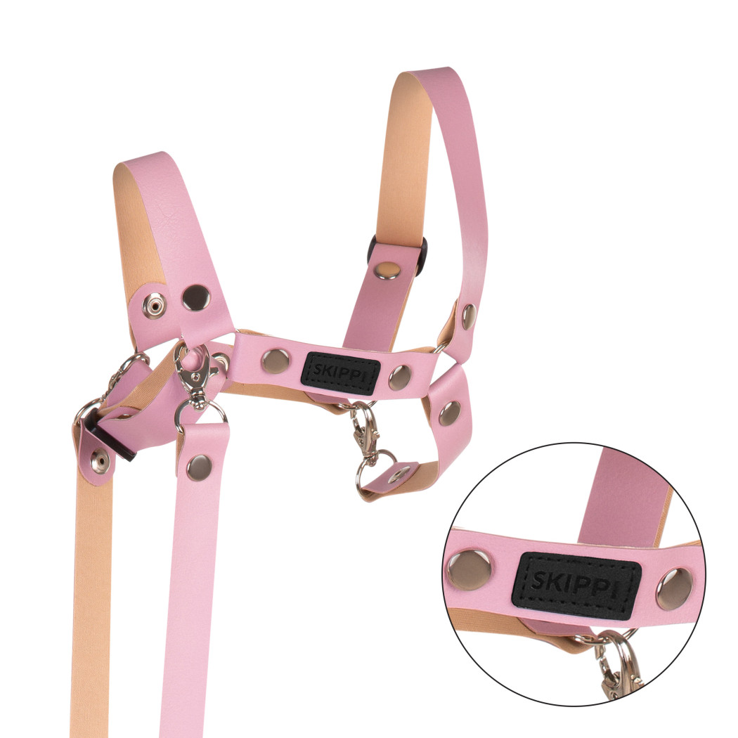 Różowy z Ekoskóry - Kantar/Wodze dla Hobby Horse / Konika na Kiju na Patyku - Skippi