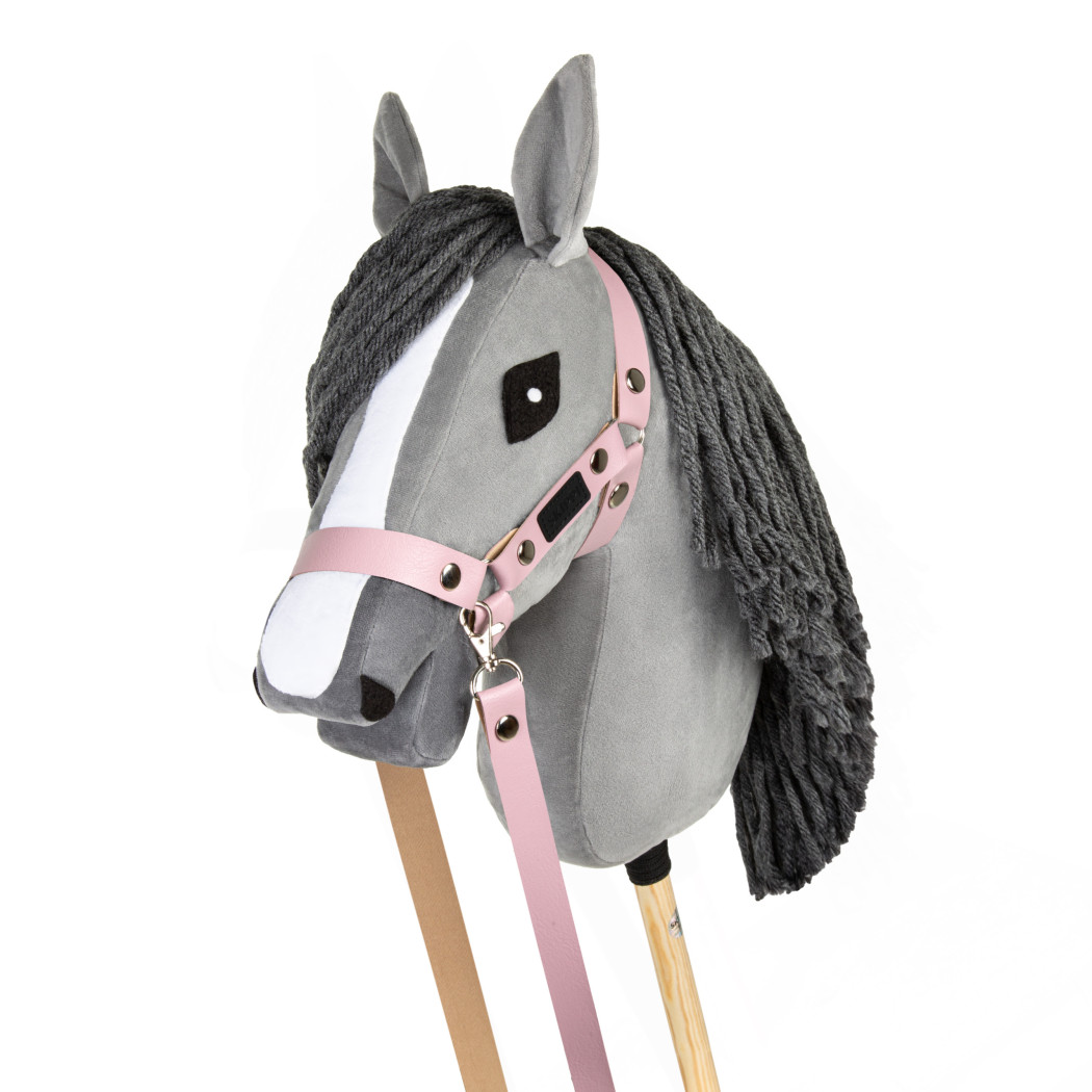 Różowy z Ekoskóry - Kantar/Wodze dla Hobby Horse / Konika na Kiju na Patyku - Skippi