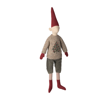Bardzo Duży Krasnoludek Pixy w Świątecznym Sweterku - Chłopiec - 90 cm - Rozmiar nr 5 - Dekoracja Bożonarodzeniowa - Maileg