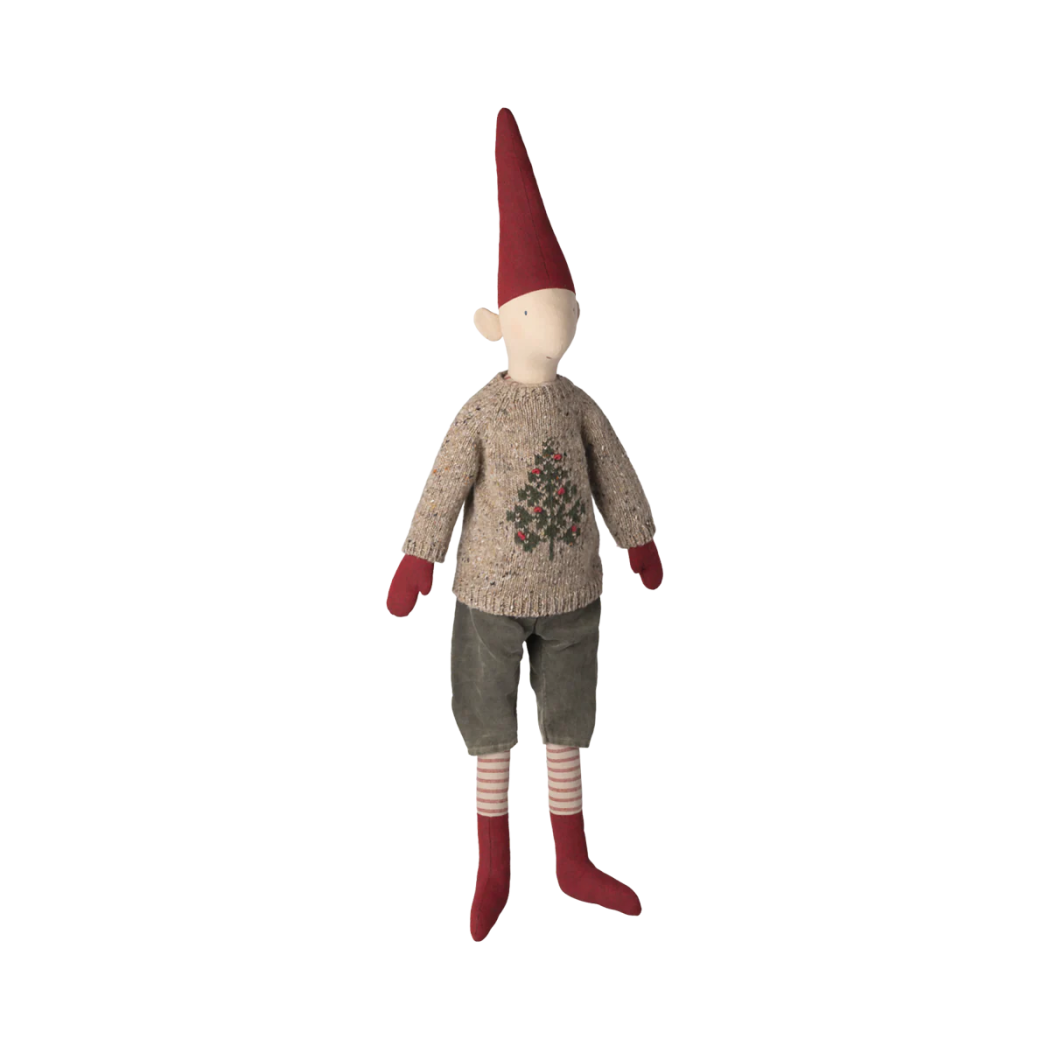 Bardzo Duży Krasnoludek Pixy w Świątecznym Sweterku - Chłopiec - 90 cm - Rozmiar nr 5 - Dekoracja Bożonarodzeniowa - Maileg
