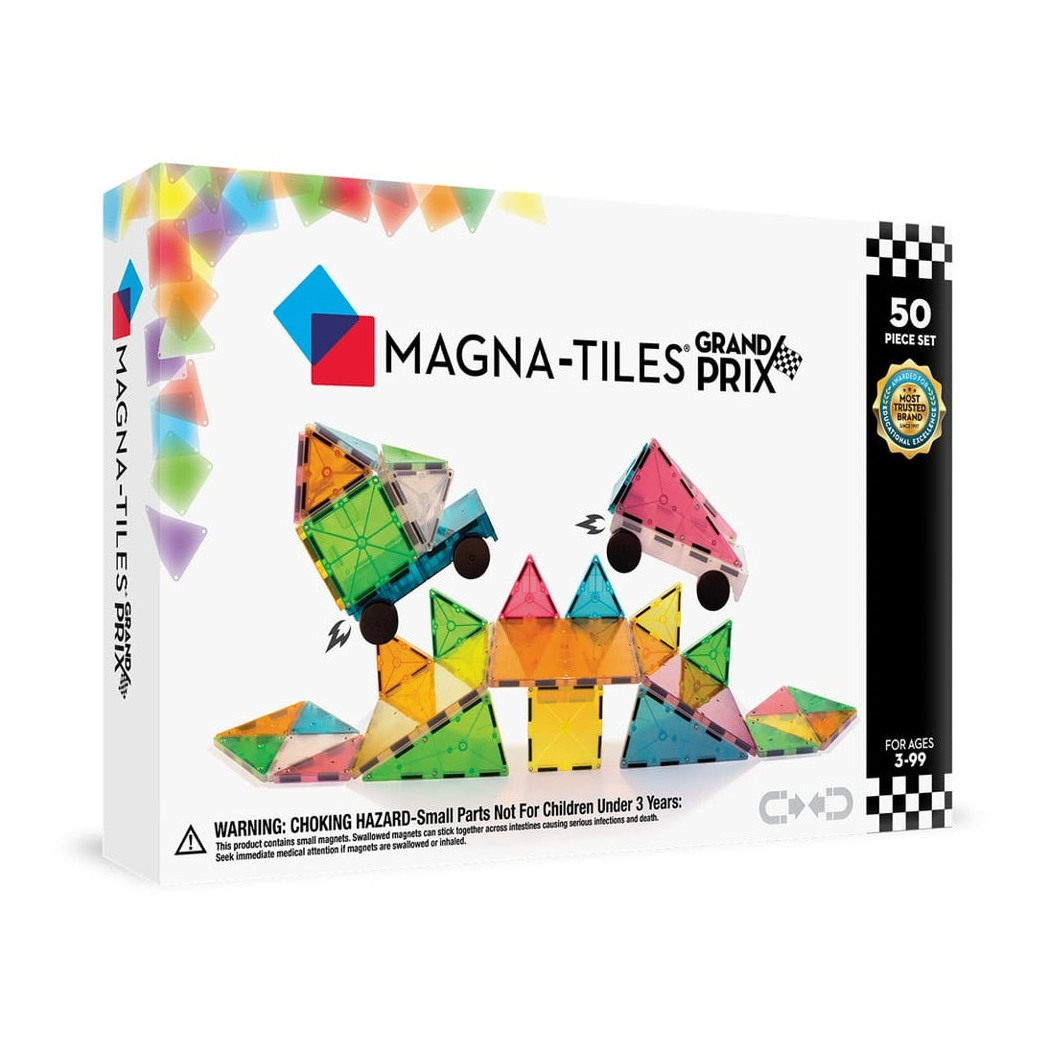 Grand Prix Frost - Zestaw z Podwoziami do Autek - Klocki Magnetyczne 50 elementów - Magna-Tiles