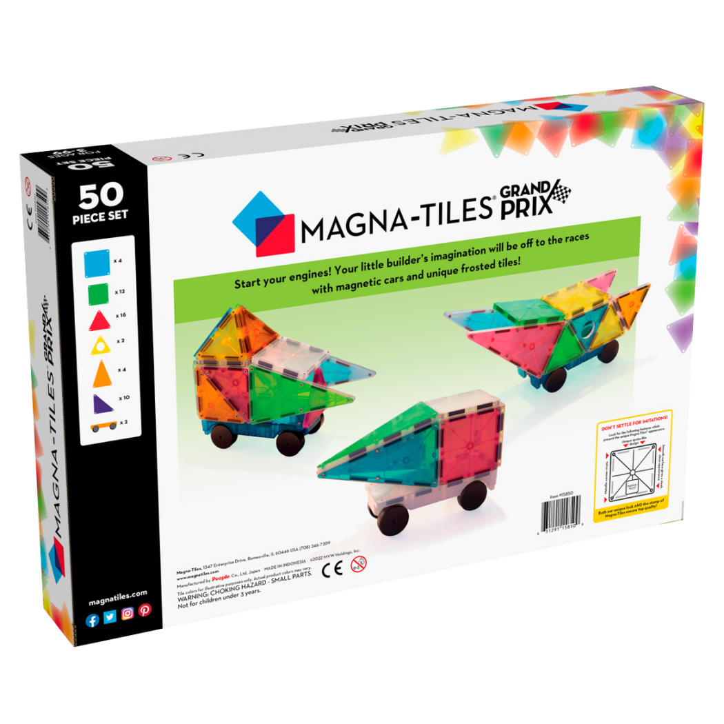 Grand Prix Frost - Zestaw z Podwoziami do Autek - Klocki Magnetyczne 50 elementów - Magna-Tiles