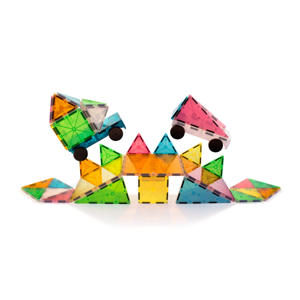 Grand Prix Frost - Zestaw z Podwoziami do Autek - Klocki Magnetyczne 50 elementów - Magna-Tiles