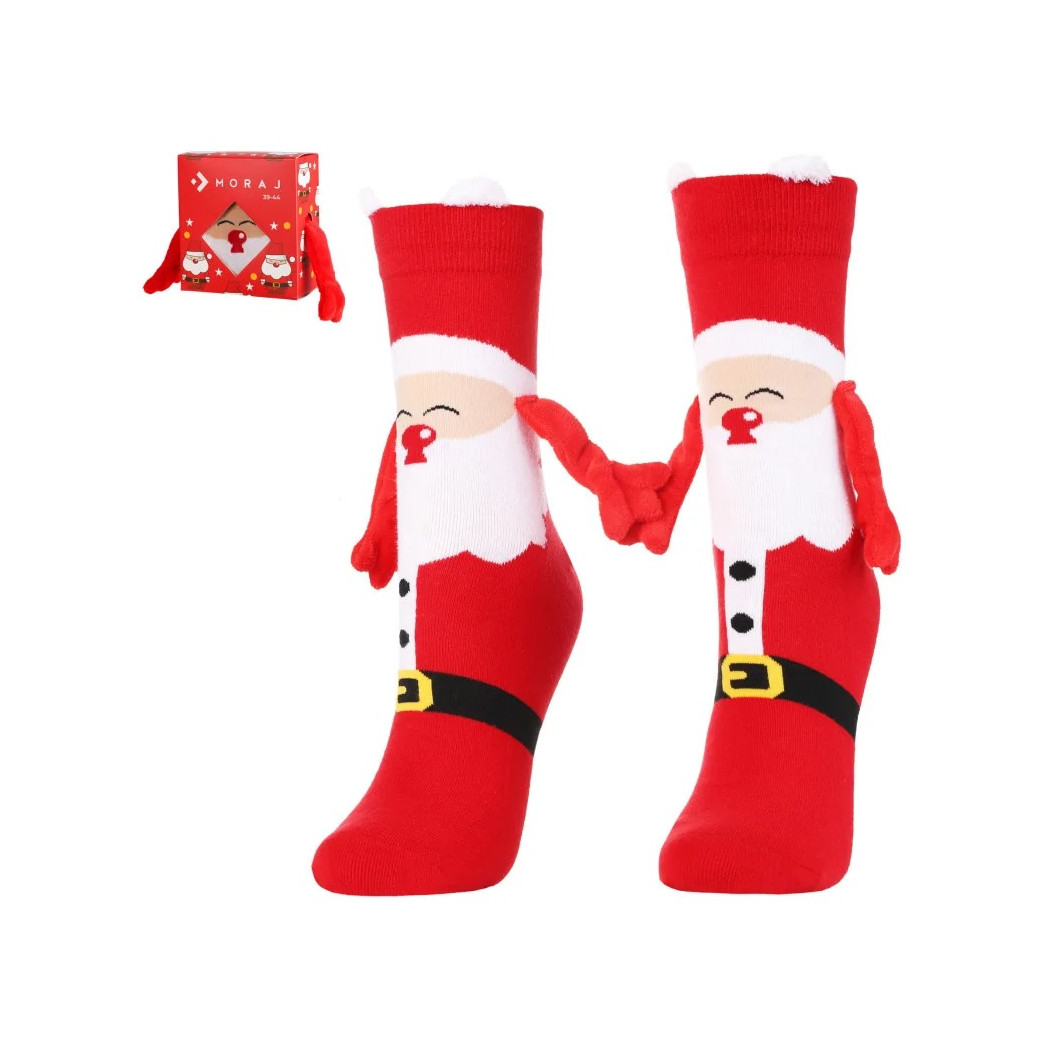 Święty Mikołaj - Zabawne Skarpetki Świąteczne z Rączkami z Magnesami - 39-44 - Ozdobne Opakowanie - Moraj