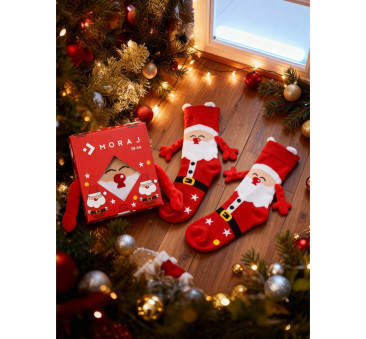 Święty Mikołaj - Zabawne Skarpetki Świąteczne z Rączkami z Magnesami - 39-44 - Ozdobne Opakowanie - Moraj