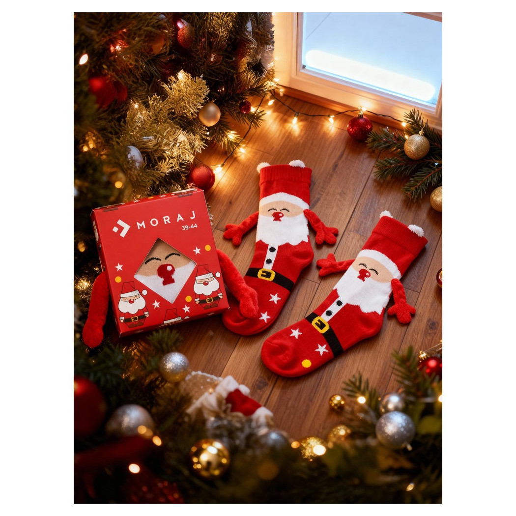 Święty Mikołaj - Zabawne Skarpetki Świąteczne z Rączkami z Magnesami - 39-44 - Ozdobne Opakowanie - Moraj