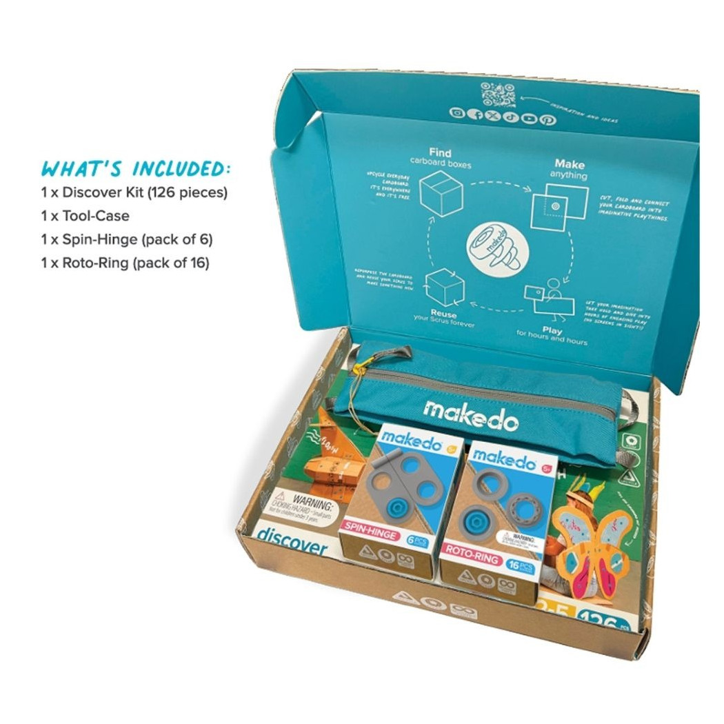 Pakiet Świąteczny Makedo 149 elementów - Zestaw Narzędzi do Konstruowania wraz z Zawiasami i Saszetką - Makedo
