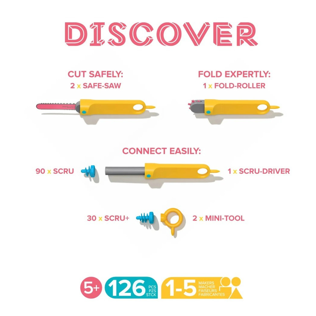 Pakiet Świąteczny Makedo 149 elementów - Zestaw Narzędzi do Konstruowania wraz z Zawiasami i Saszetką - Makedo