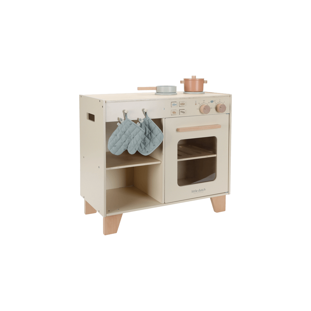 Kuchnia z Piekarnikiem i Palnikami - Duża Zabawka Drewniana - Odgrywanie Ról - Garnki i Łapki - Little Dutch