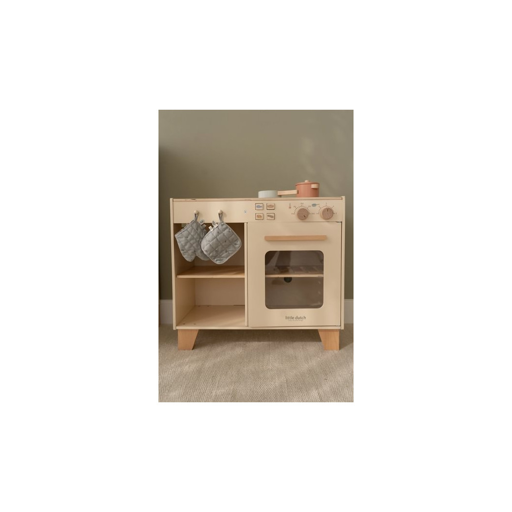 Kuchnia z Piekarnikiem i Palnikami - Duża Zabawka Drewniana - Odgrywanie Ról - Garnki i Łapki - Little Dutch
