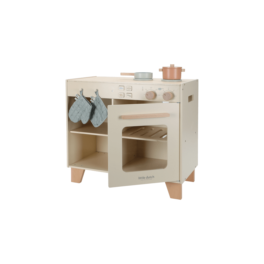 Kuchnia z Piekarnikiem i Palnikami - Duża Zabawka Drewniana - Odgrywanie Ról - Garnki i Łapki - Little Dutch