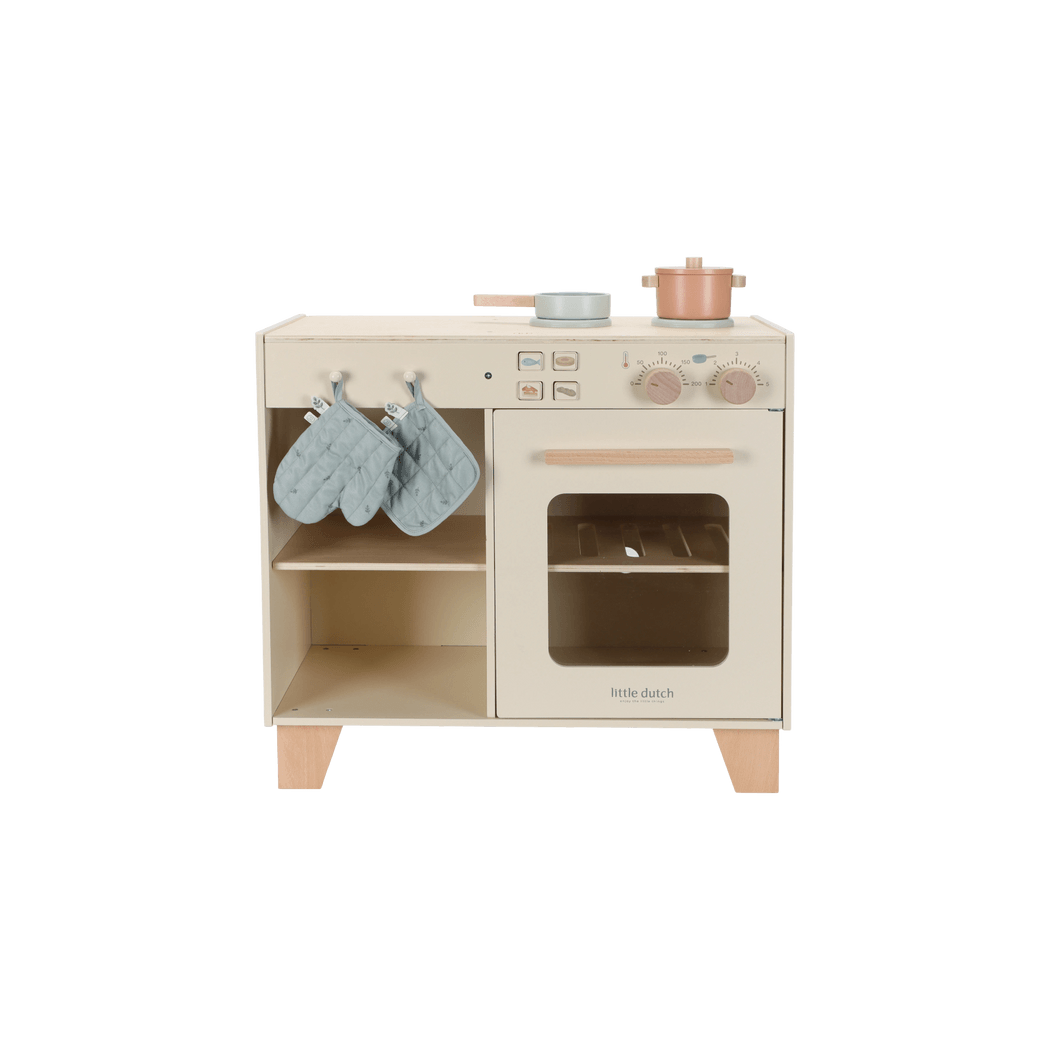 Kuchnia z Piekarnikiem i Palnikami - Duża Zabawka Drewniana - Odgrywanie Ról - Garnki i Łapki - Little Dutch