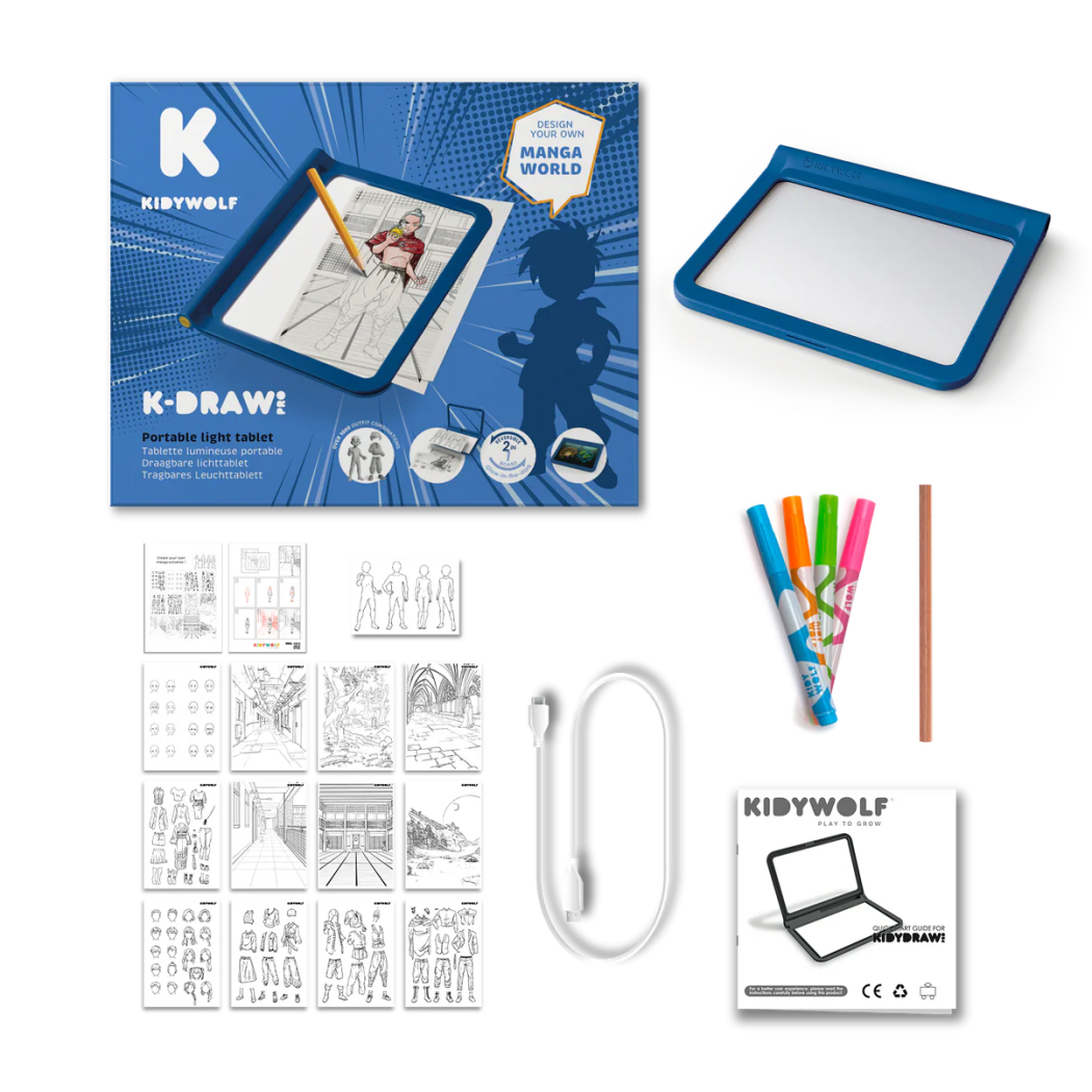 Niebieski Podświetlany Tablet Rysunkowy - Tworzenie Komiksów - KidyDraw PRO Manga - KIDYWOLF