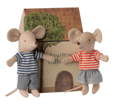 LouiMax i Stella - Rodzeństwo Myszek w Małym Domku - Myszka Młodszy Brat i Młodsza Siostra - Maileg