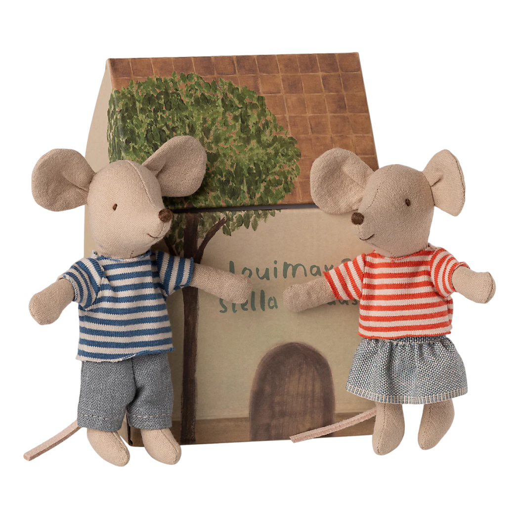 LouiMax i Stella - Rodzeństwo Myszek w Małym Domku - Myszka Młodszy Brat i Młodsza Siostra - Maileg