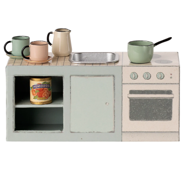 Wiejska Kuchnia Vintage dla Myszek - Tekturowy Blat Kuchenny ze Zlewem i Piekarnikiem - Maileg