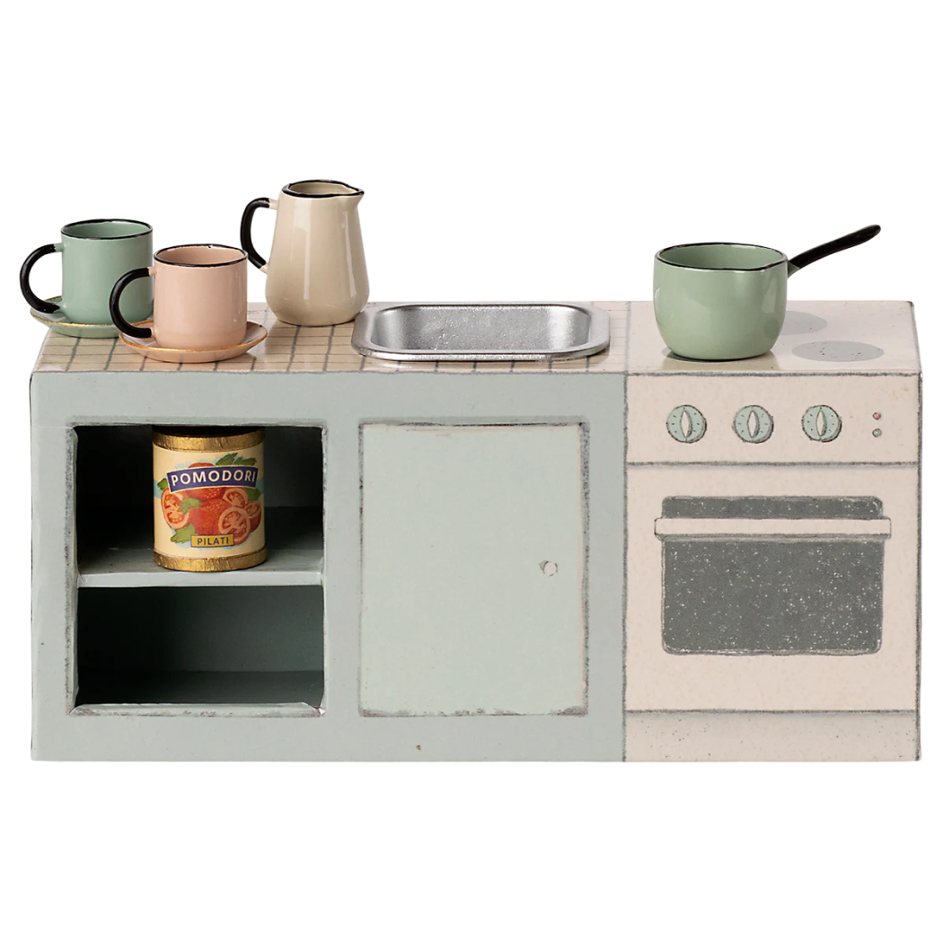 Wiejska Kuchnia Vintage dla Myszek - Tekturowy Blat Kuchenny ze Zlewem i Piekarnikiem - Maileg