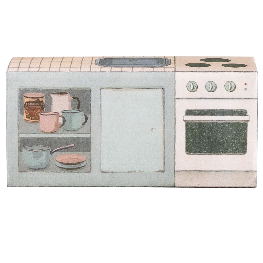 Wiejska Kuchnia Vintage dla Myszek - Tekturowy Blat Kuchenny ze Zlewem i Piekarnikiem - Maileg