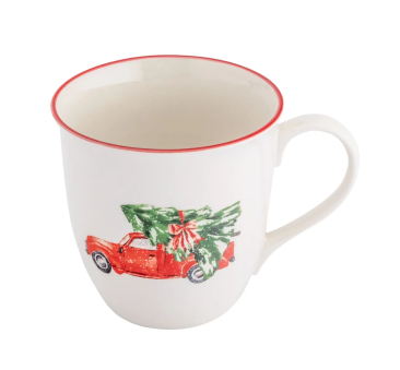 Świąteczny Samochód - Duży Świąteczny Kubek Porcelanowy Baryłka 630 ml - Altom Design