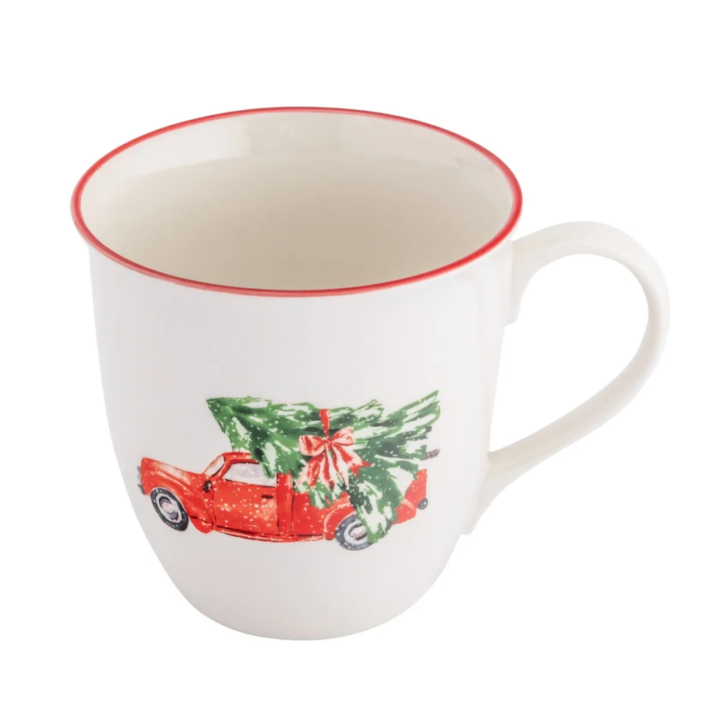 Świąteczny Samochód - Duży Świąteczny Kubek Porcelanowy Baryłka 630 ml - Altom Design