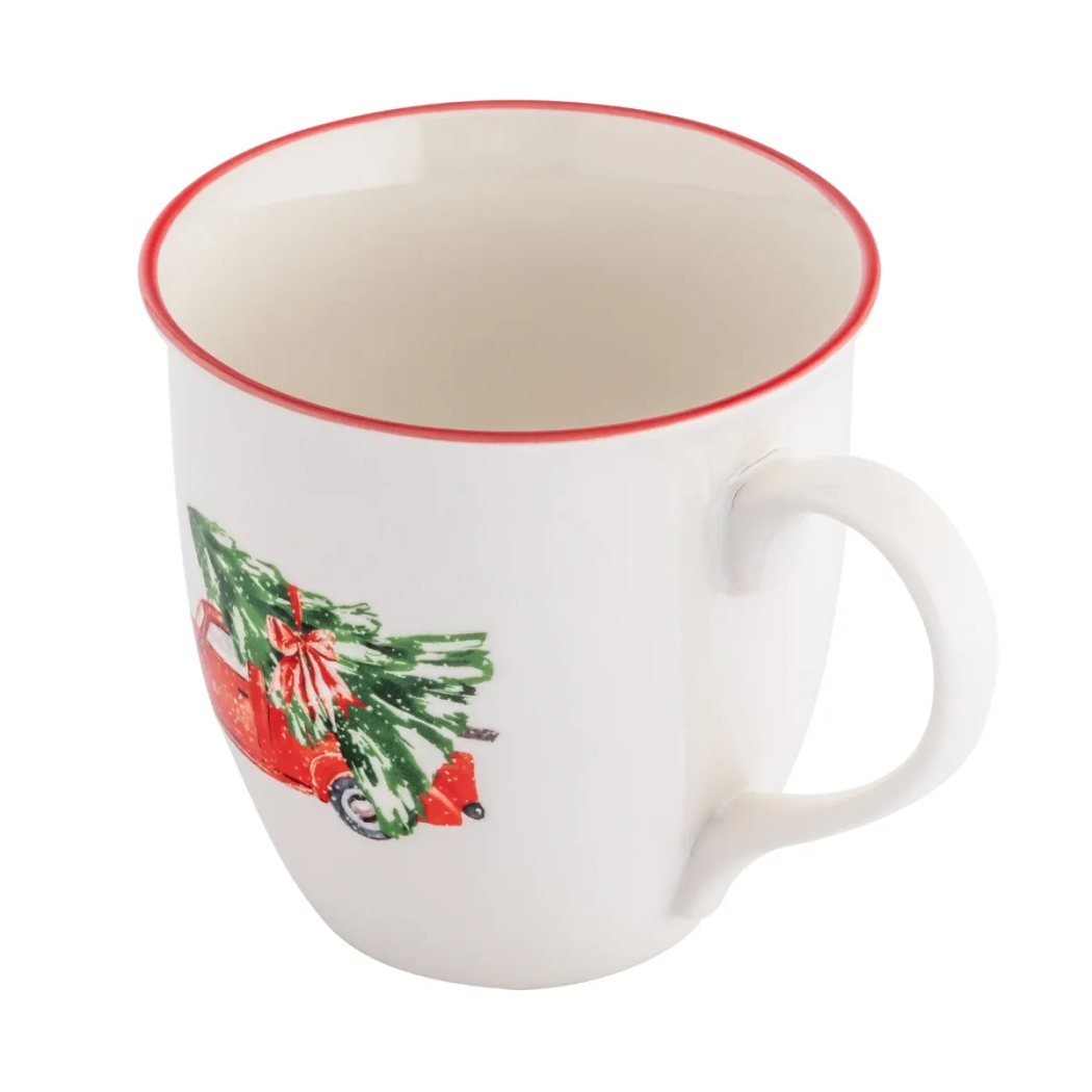 Świąteczny Samochód - Duży Świąteczny Kubek Porcelanowy Baryłka 630 ml - Altom Design