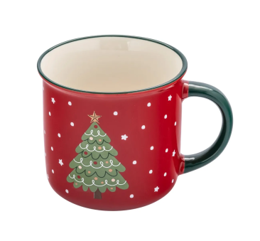 Choinka - Czerwony Świąteczny Kubek Porcelanowy z Choinką 400 ml - Altom Design