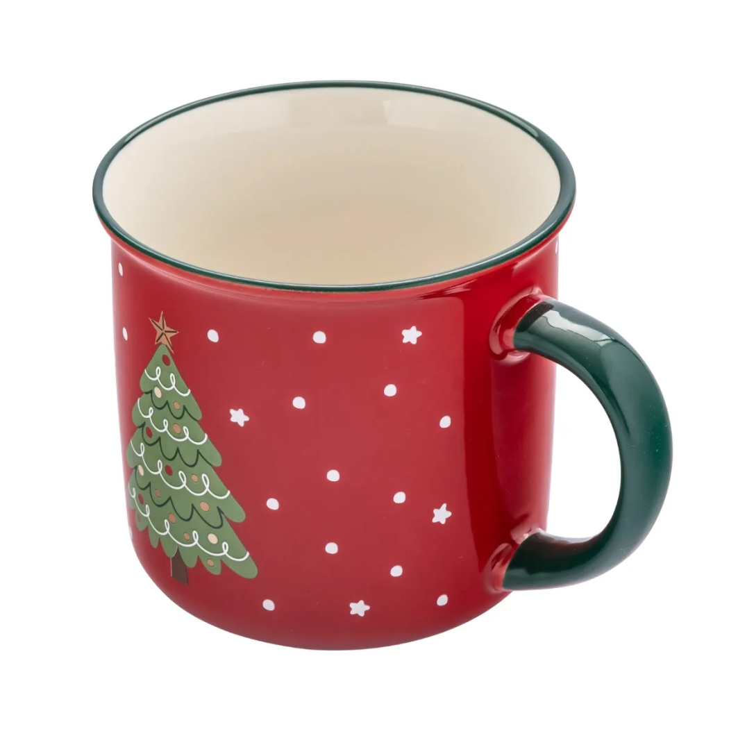 Choinka - Czerwony Świąteczny Kubek Porcelanowy z Choinką 400 ml - Altom Design