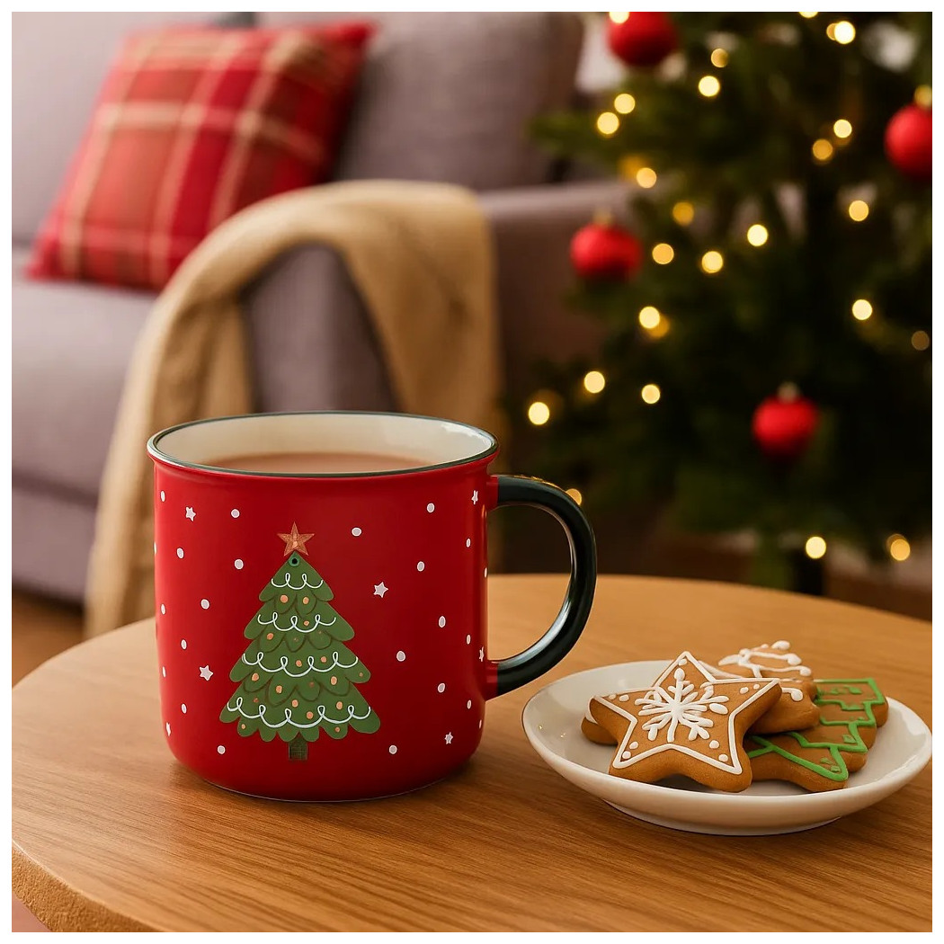Choinka - Czerwony Świąteczny Kubek Porcelanowy z Choinką 400 ml - Altom Design