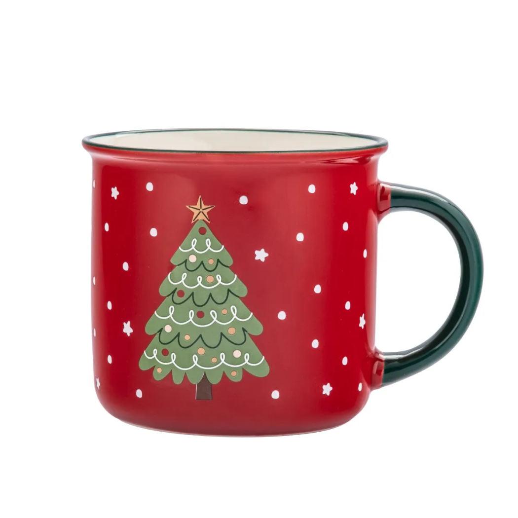 Choinka - Czerwony Świąteczny Kubek Porcelanowy z Choinką 400 ml - Altom Design