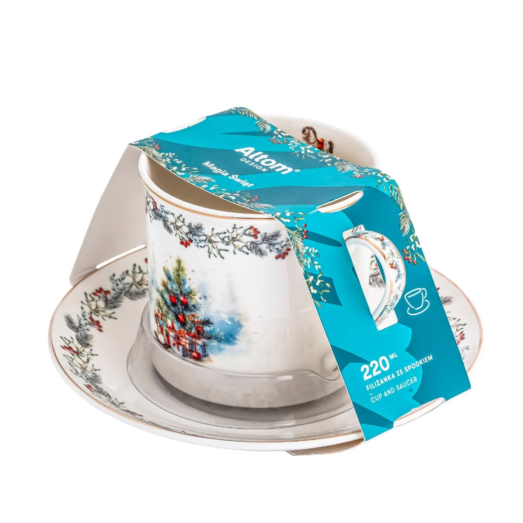 Magia Świąt - Filiżanka ze Spodkiem Świąteczna Porcelanowa 220 ml - Altom Design