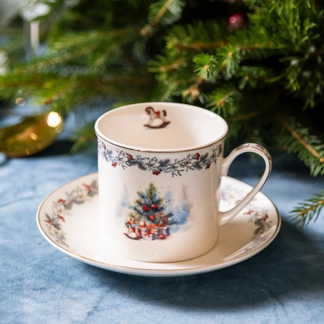 Magia Świąt - Filiżanka ze Spodkiem Świąteczna Porcelanowa 220 ml - Altom Design