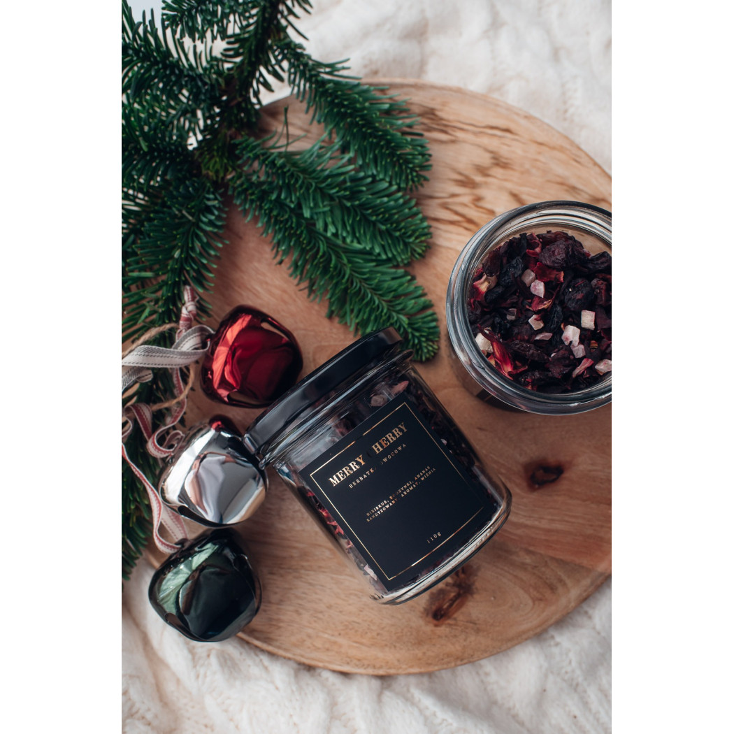 Merry Cherry - Owocowa Herbatka w Słoiku - Herbata Zimowa 110g - Świąteczny Napar z Dodatkiem Wiśni