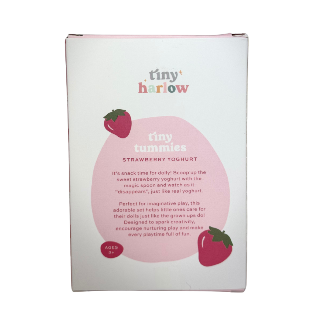 Jogurt Truskawkowy - Miseczka z Łyżeczką - Zestaw Do Karmienia Lalek - Deserek Pachnący Truskawkami - Tiny Harlow