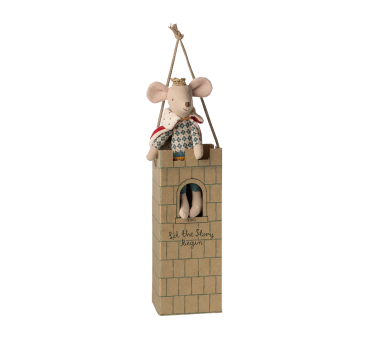 Myszka Król - Myszka Tata - Król Myszek Maileg - z Kartonową Wieżą Zamkową - King Mouse - Maileg