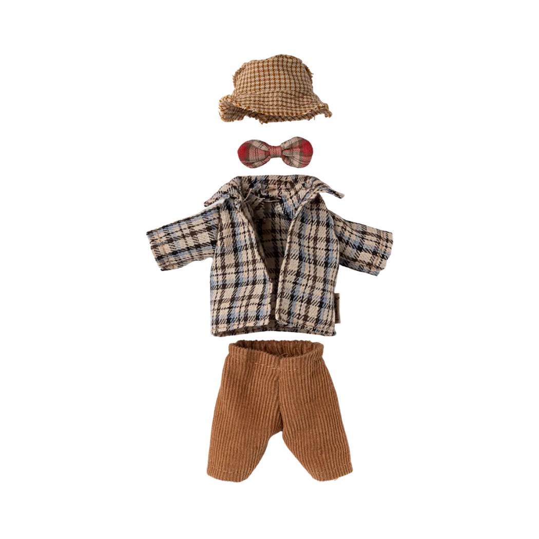 Strój Dziadka Myszy dla Taty Myszy - Koszula, Spodenki, Muszka i Kapelusik - Ubranie dla Myszki - Maileg