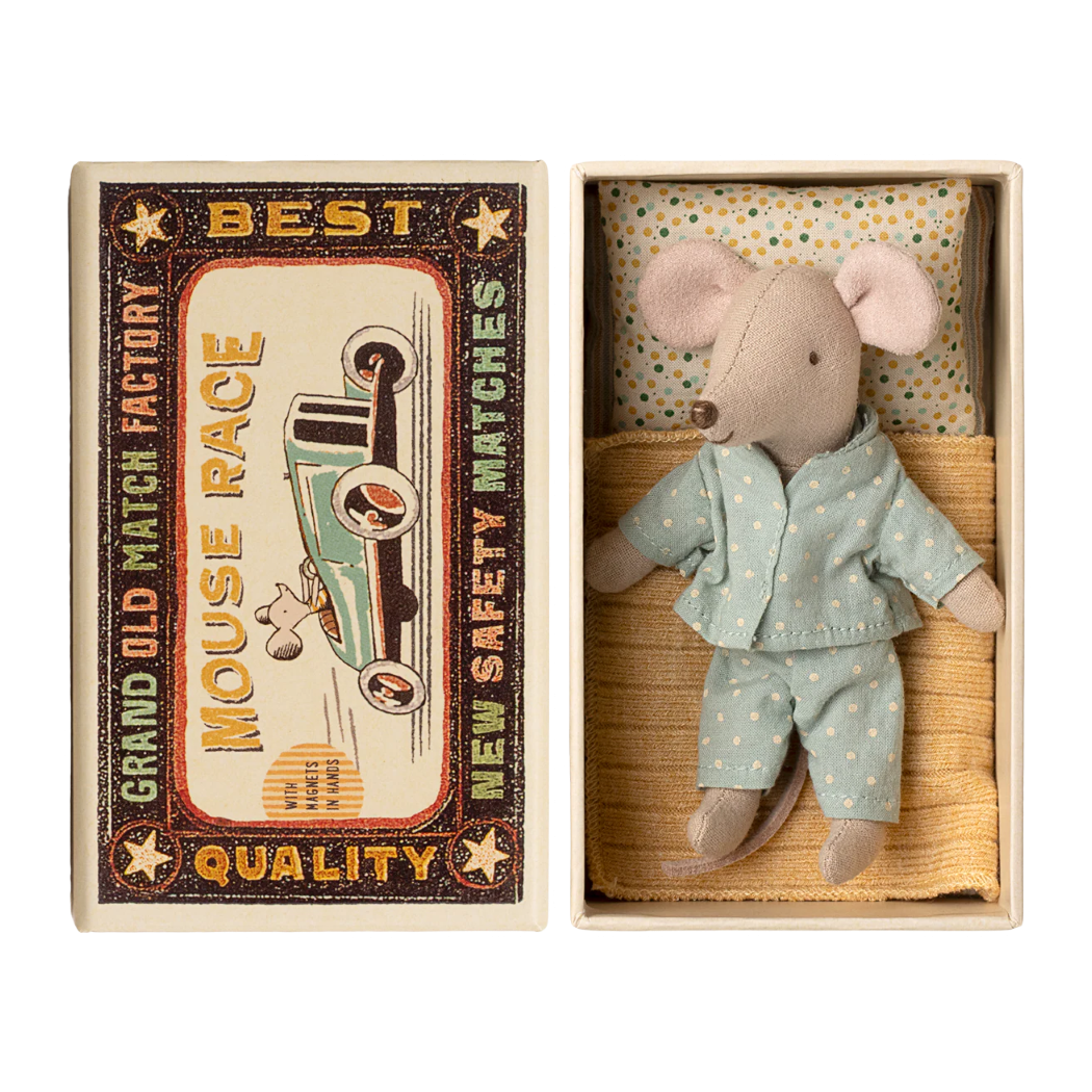 Myszka Młodszy Brat w Pudełku od Zapałek - Poduszka i Kocyk - Magnetyczne Łapki - Little Brother - Maileg